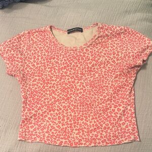 Brandy Melville Cream and Pink Leopard Crop Top